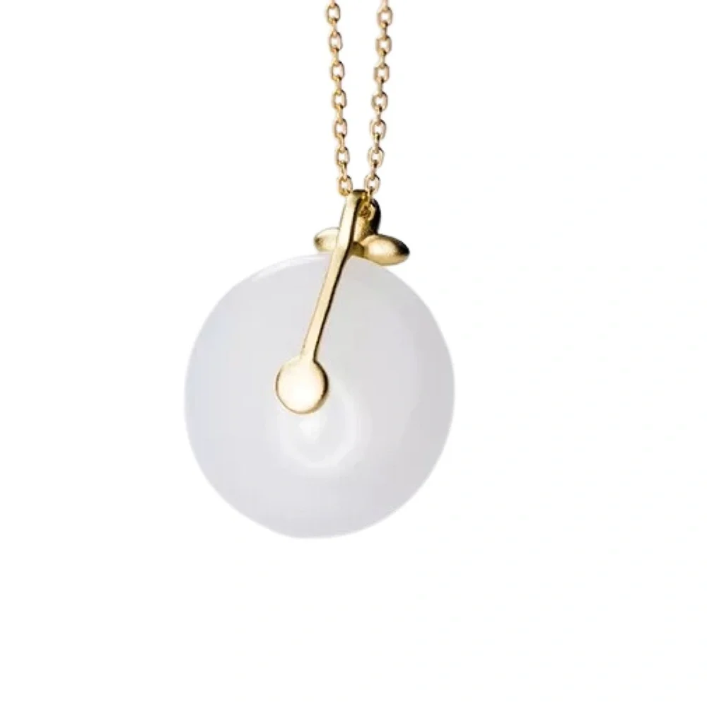 14K Gold-Plated 925 Sterling Silver White Jade Necklace | Unisex | 16–17” | NWT